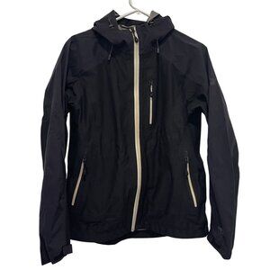 Eastern Mountain Sports Medium Black Hooded Waterproof Jacket Front Zipper Multi